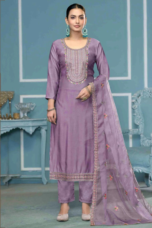 Purple Roman Cotton Pant Style Suit NCSM11110710