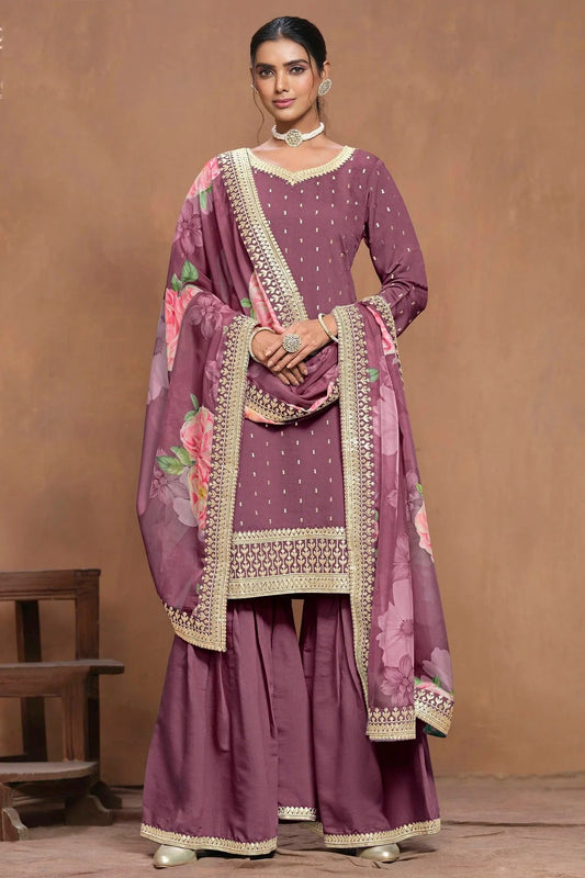 Purple Roman Silk Sharara Suit NCSM10510214