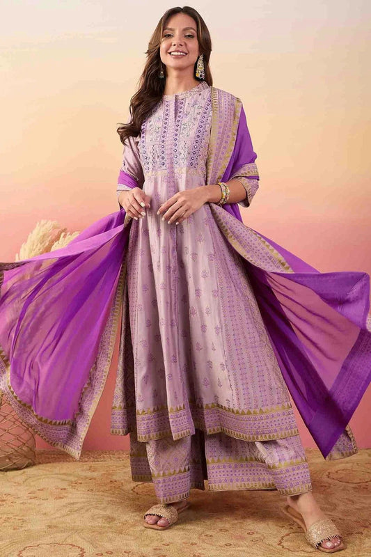 Purple Roman Silk Stitched Palazzo Pant Suit NCSS11110155