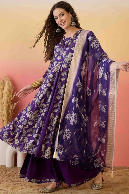 Purple Roman Silk Stitched Palazzo Pant Suit NCSS11110164