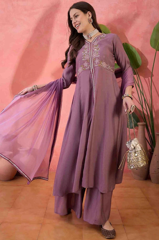 Purple Roman Silk Stitched Palazzo Pant Suit NCSS11110168