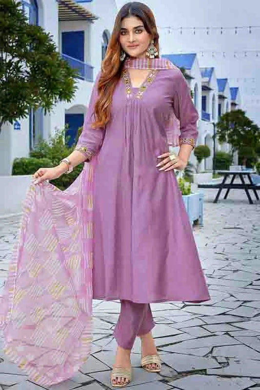Purple Roman Silk Stitched Pant Style Suit NCSS11110177