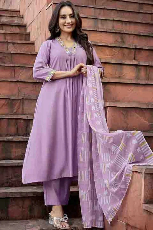 Purple Roman Silk Stitched Pant Style Suit NCSS11110179