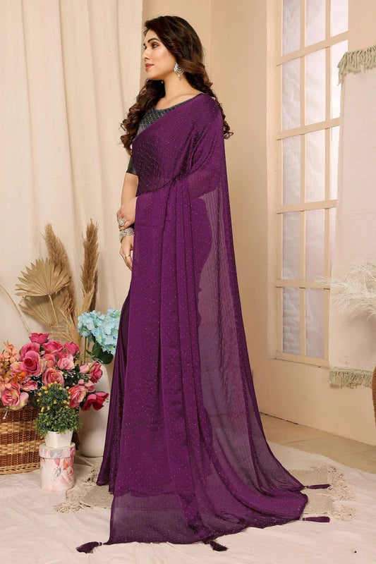 Purple Satin Chiffon Saree NCSD11112529