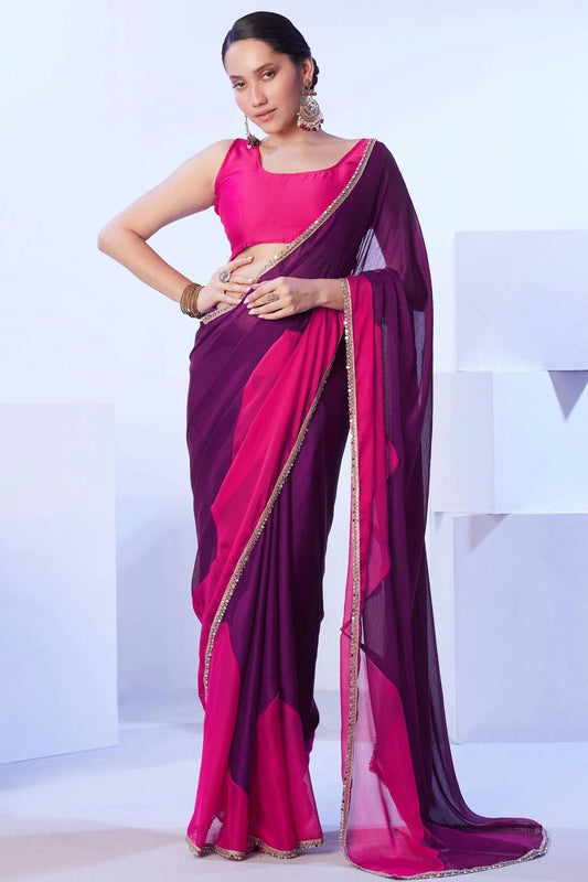 Purple Satin Moss Designer Saree NCSD11111173