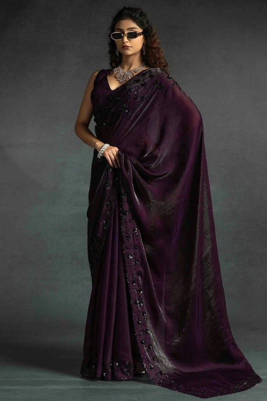 Purple Satin Silk Designer Saree NCSD11210165