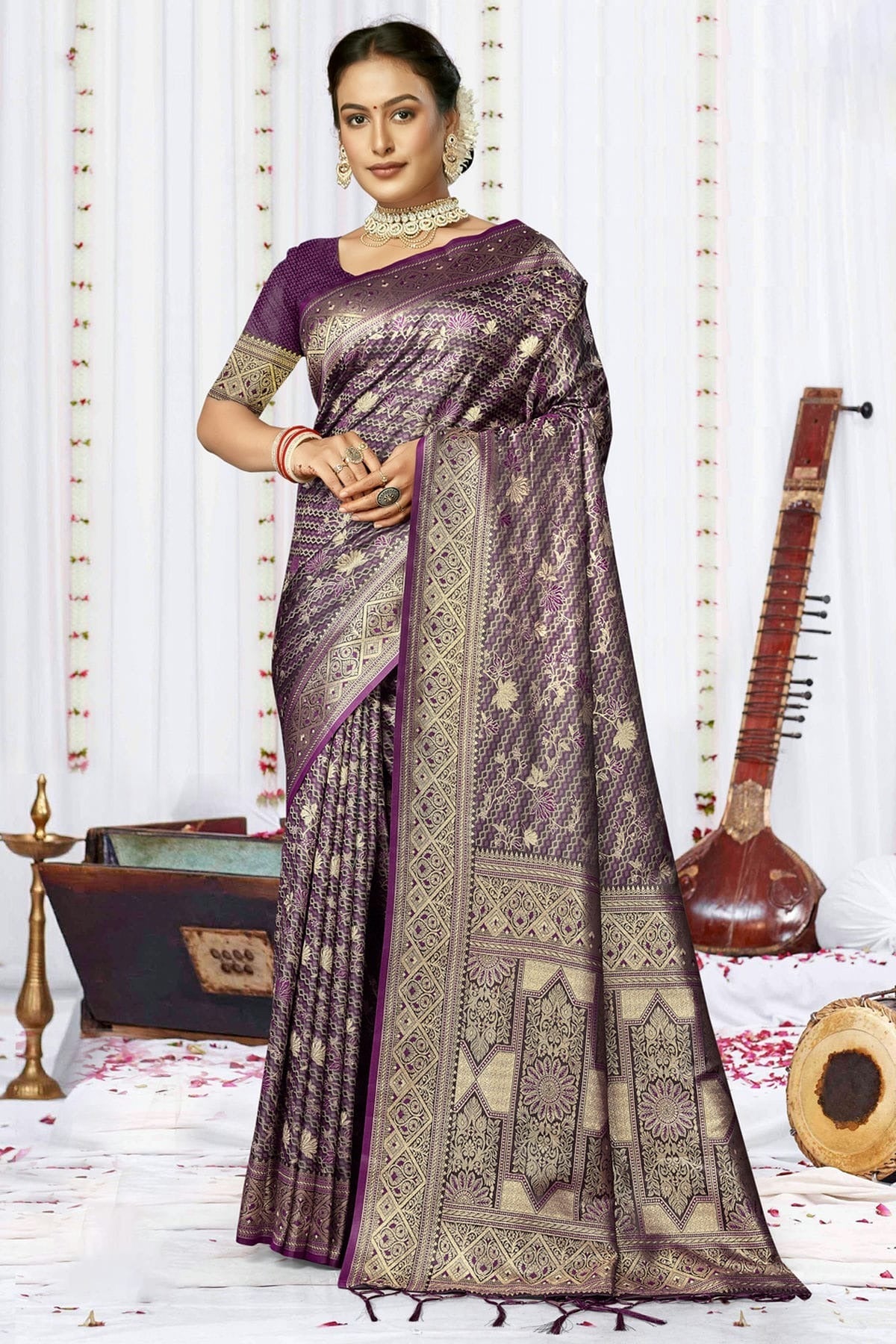 Purple Satin Silk Traditional Saree NCSD11010442