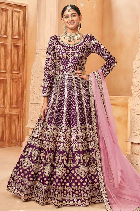 Purple Semi Stitched Art Silk Anarkali Suit NCSM10510305