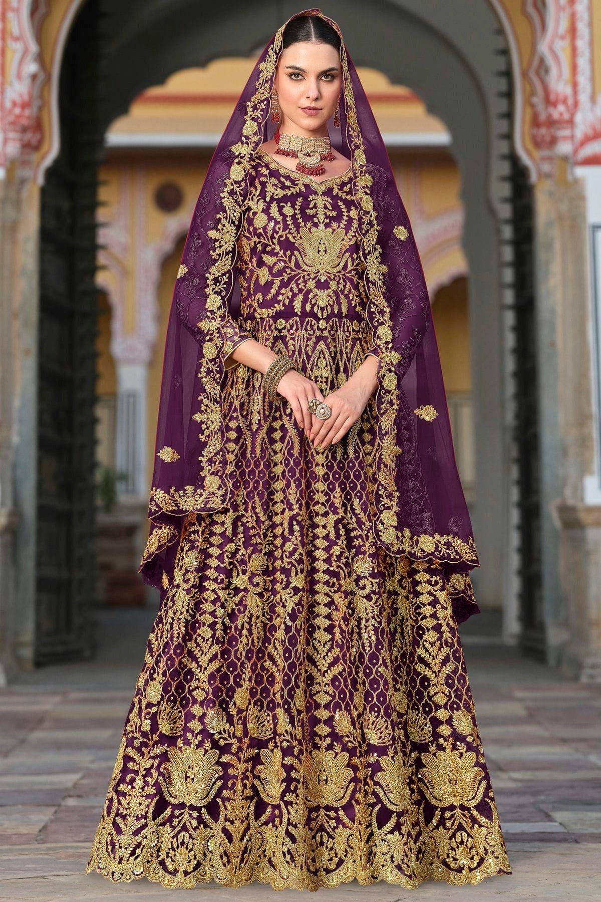 Purple Semi Stitched Butterfly Net Anarkali Suit NCSM11410349