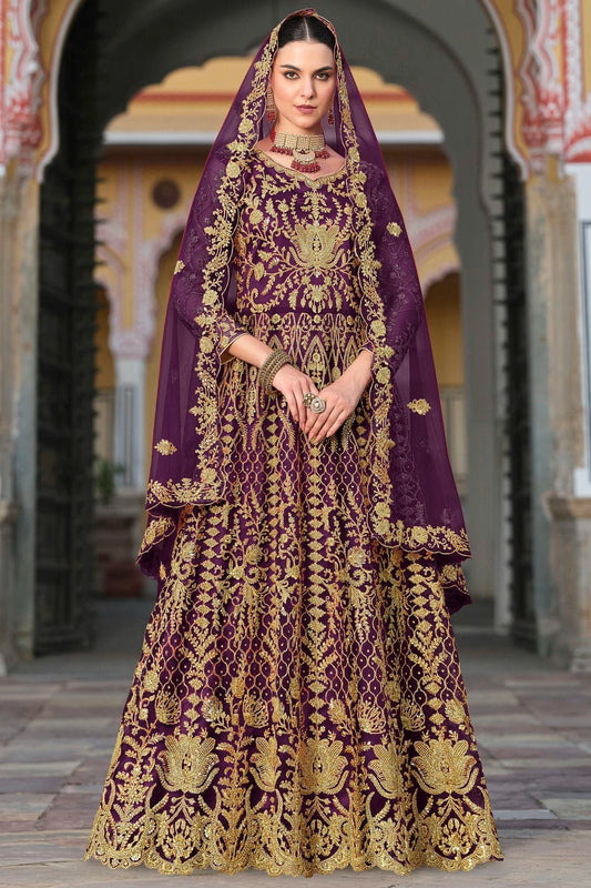 Purple Semi Stitched Butterfly Net Anarkali Suit NCSM11410349