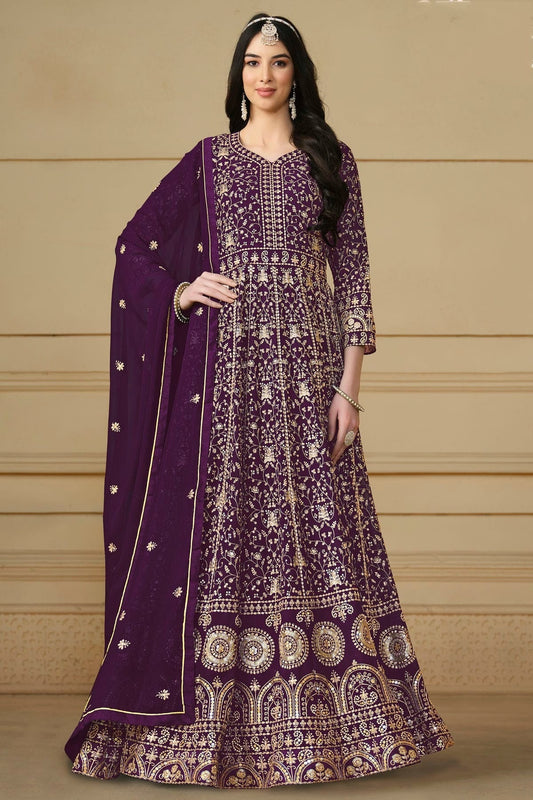 Purple Semi Stitched Faux Georgette Anarkali Suit NCSM10510267