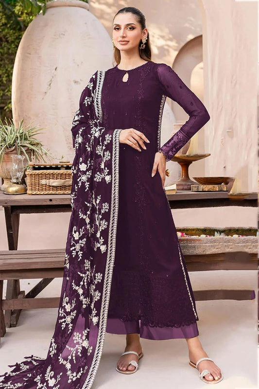 Purple Semi Stitched Faux Georgette Pakistani Suit NCSM11410307
