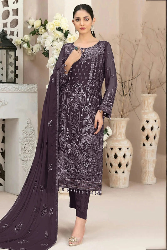 Purple Semi Stitched Faux Georgette Pakistani Suit NCSM11410321
