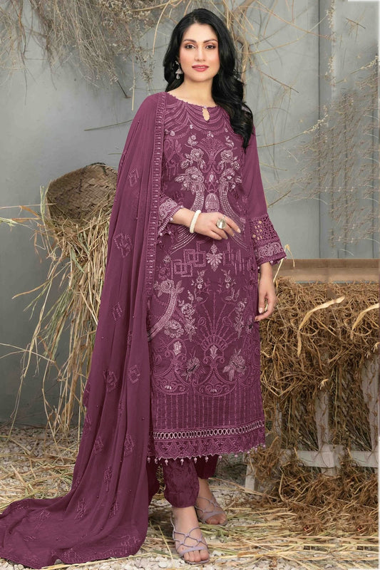 Purple Semi Stitched Faux Georgette Pakistani Suit NCSM11410357