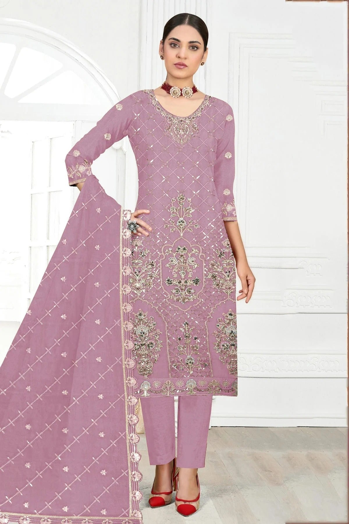 Purple Semi Stitched Faux Georgette Pakistani Suit NCSM11410465