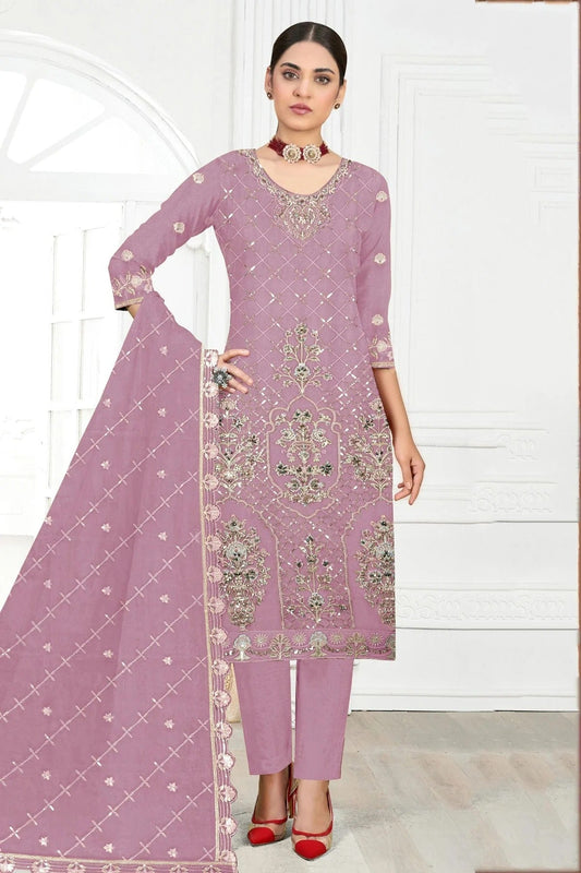 Purple Semi Stitched Faux Georgette Pakistani Suit NCSM11410465