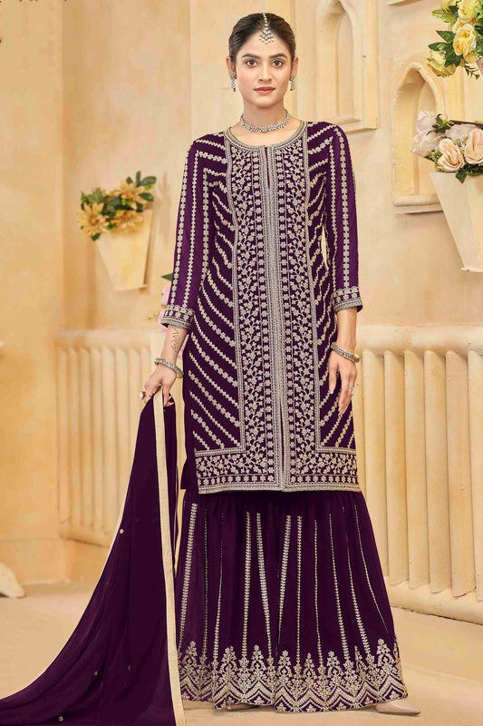 Purple Semi Stitched Faux Georgette Sharara Suit NCSM10510105