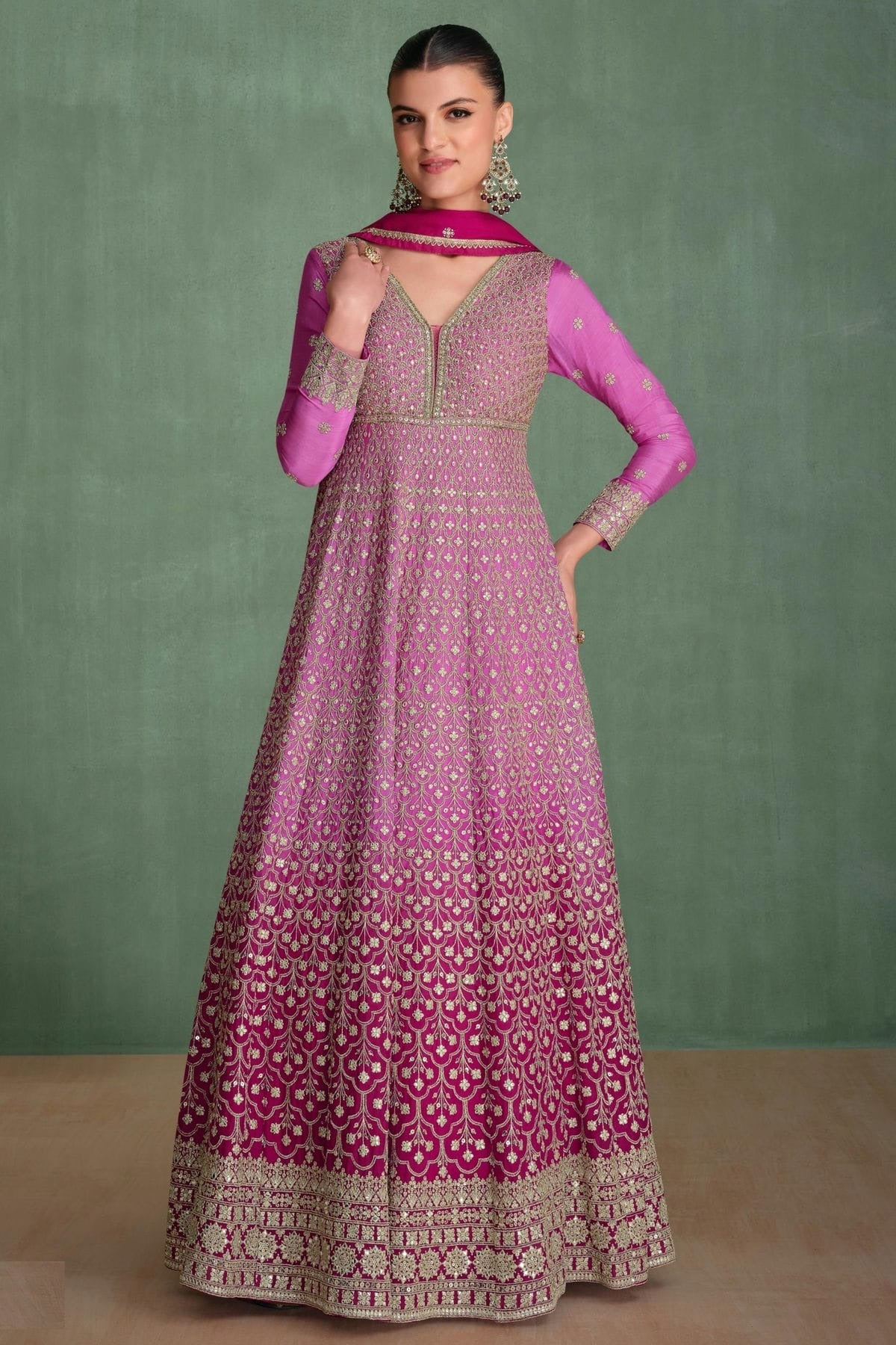 Purple Semi Stitched Georgette Anarkali Suit NCSM11111026