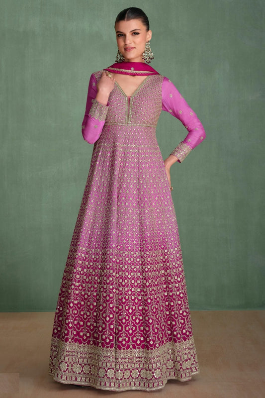 Purple Semi Stitched Georgette Anarkali Suit NCSM11111026