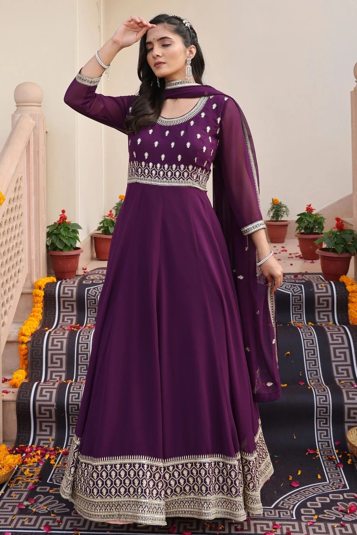 Purple Semi Stitched Georgette Anarkali Suit NCSM11710168