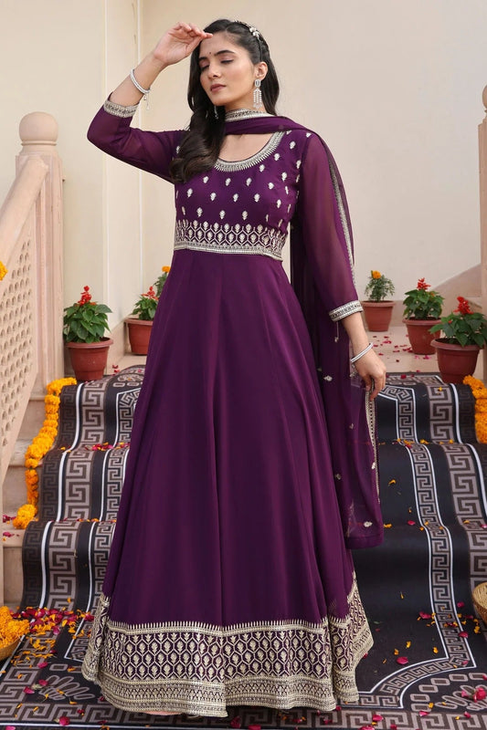 Purple Semi Stitched Georgette Anarkali Suit NCSM11710168