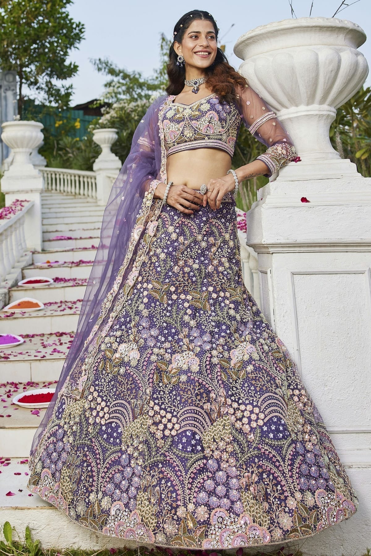 Purple Semi Stitched Net Lehenga Choli NCLC11111234