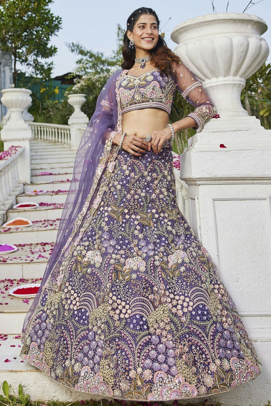 Purple Semi Stitched Net Lehenga Choli NCLC11111234