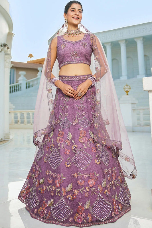 Purple Semi Stitched Net Lehenga Choli NCLC11111242