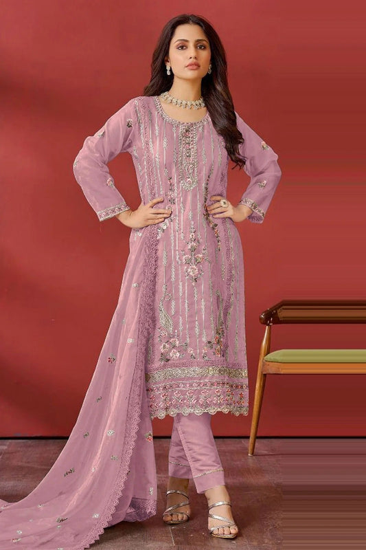 Purple Semi Stitched Organza Pakistani Suit NCSM11410520