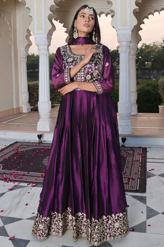 Purple Semi Stitched Rangoli Silk Anarkali Suit NCSM11710157
