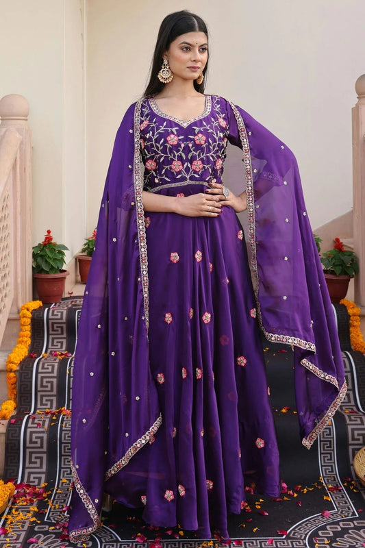 Purple Semi Stitched Rangoli Silk Anarkali Suit NCSM11710158