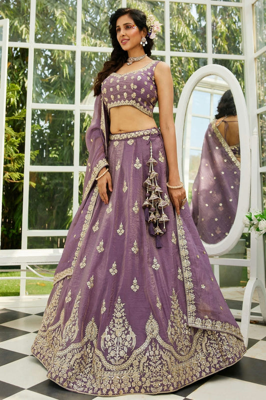 Purple Semi Stitched Tissue Lehenga Choli NCLC11111228