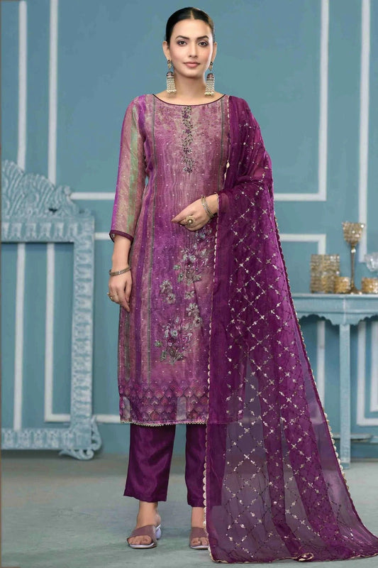 Purple Shimmer Silk Pant Style Suit NCSM11110740