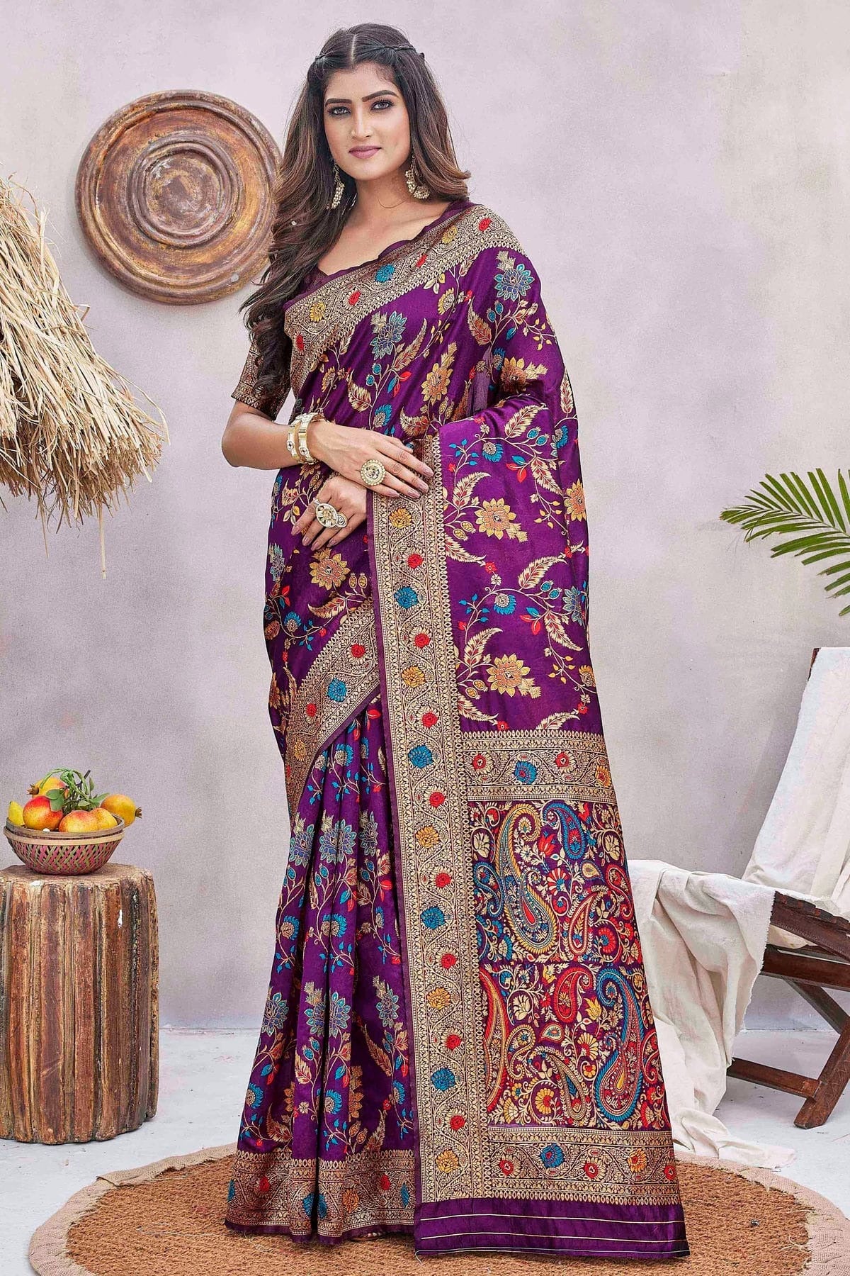 Purple Silk Blend Traditional Saree NCSD11111852