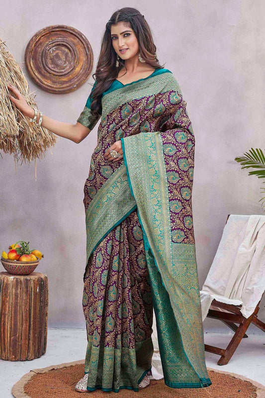 Purple Silk Blend Traditional Saree NCSD11111853
