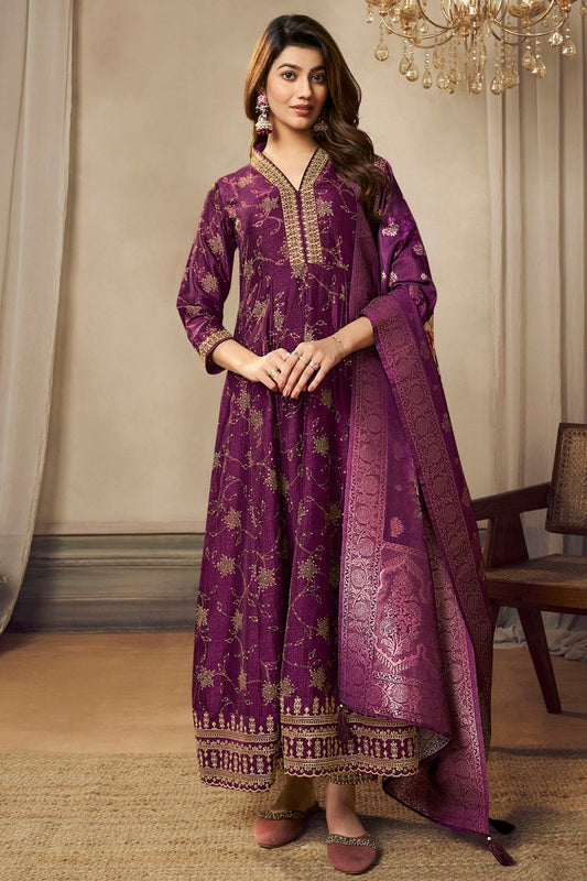 Purple Silk Stitched Salwar Suit NCSS11111589
