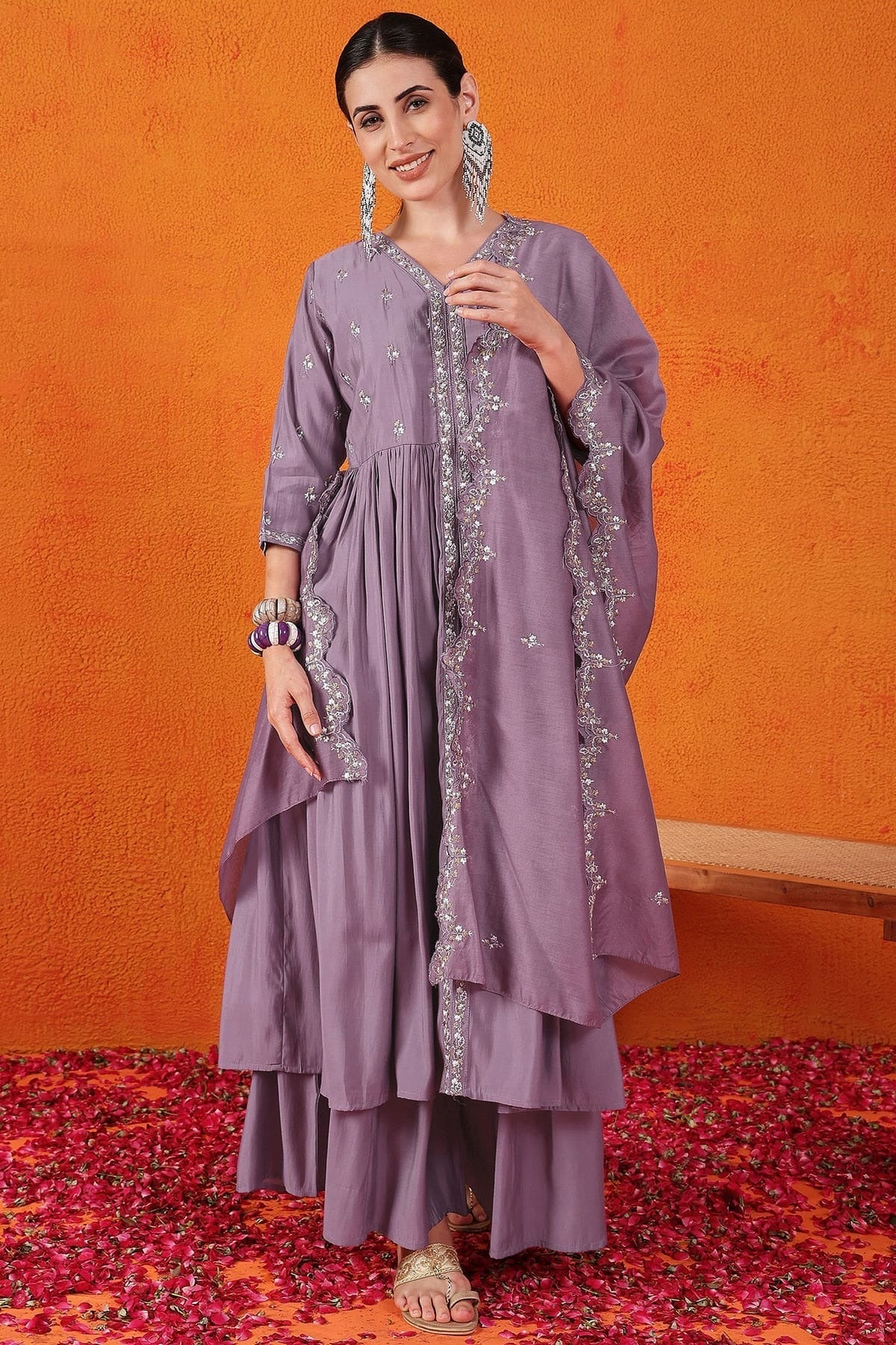 Purple Silk Stitched Salwar Suit NCSS11111990