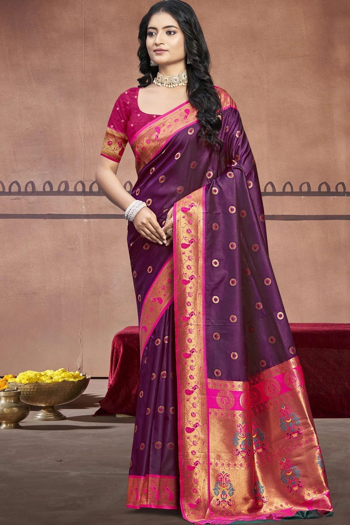 Purple Silk Woven Traditional Saree NCSD11010291