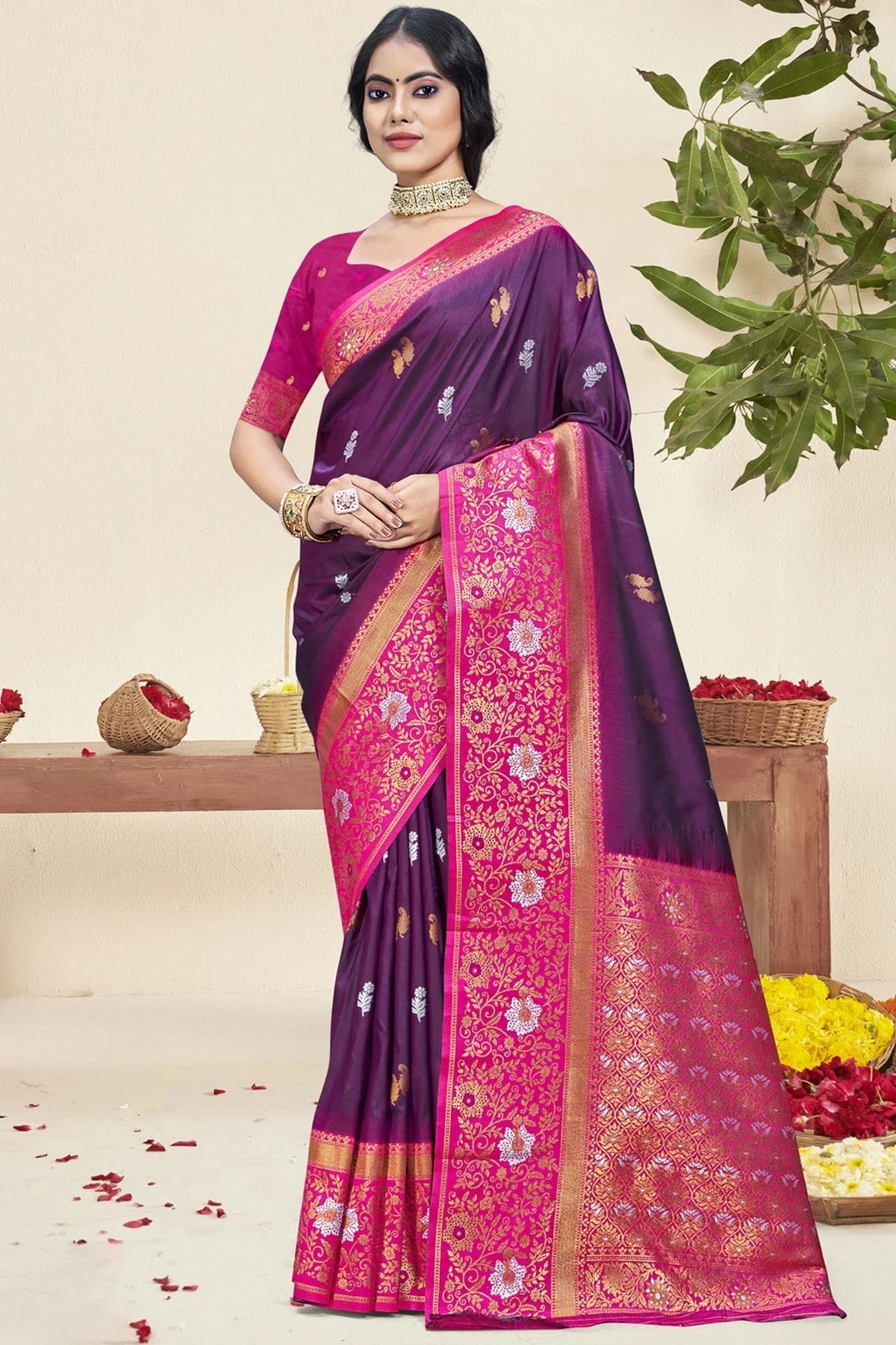 Purple Silk Woven Traditional Saree NCSD11010316