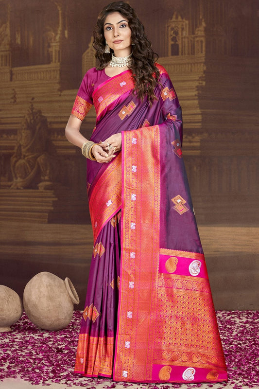 Purple Silk Woven Traditional Saree NCSD11010335