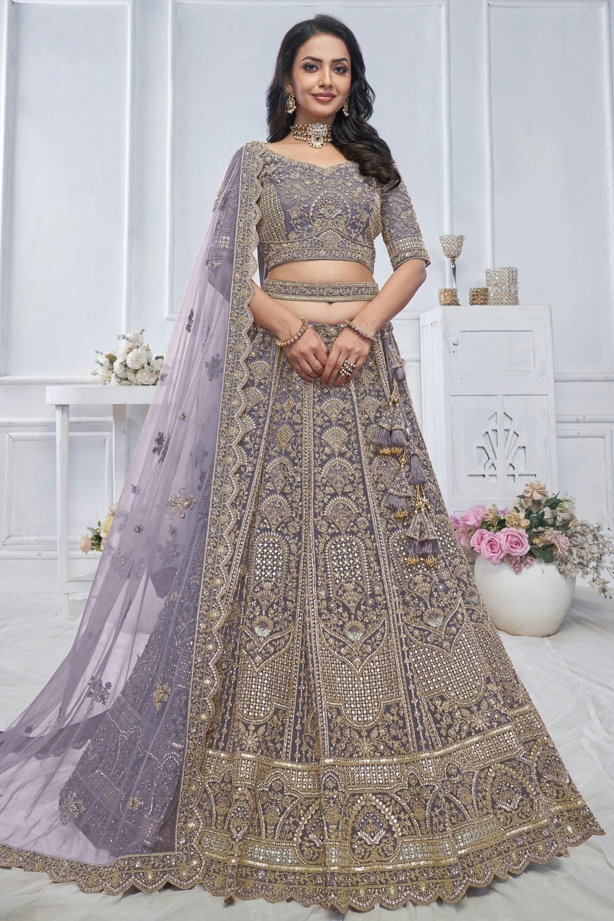 Purple Soft Net Embroidery Lehenga Choli NCLC11112011