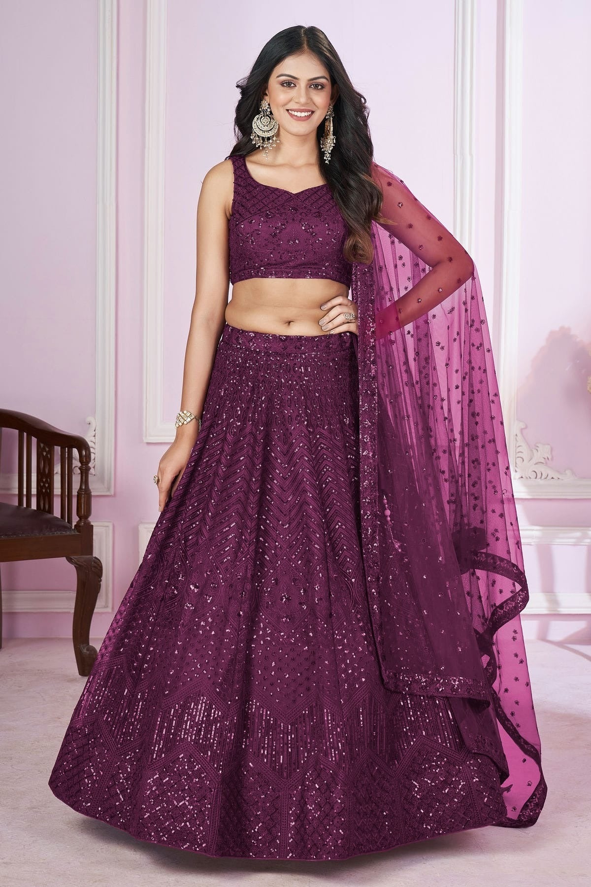 Purple Soft Net Lehenga Choli NCLC10110120