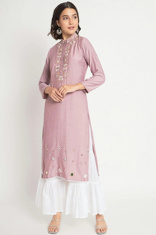 Purple Stitched Viscose Top and Bottom  NCTP11111338