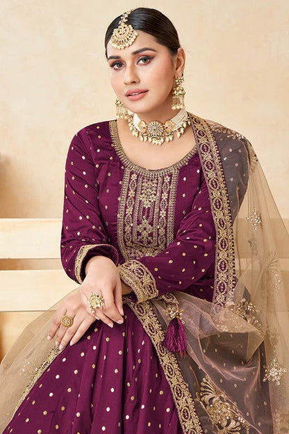 Purple Taffeta Silk Anarkali Suit NCSM10510313
