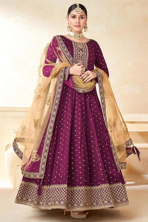 Purple Taffeta Silk Anarkali Suit NCSM10510313