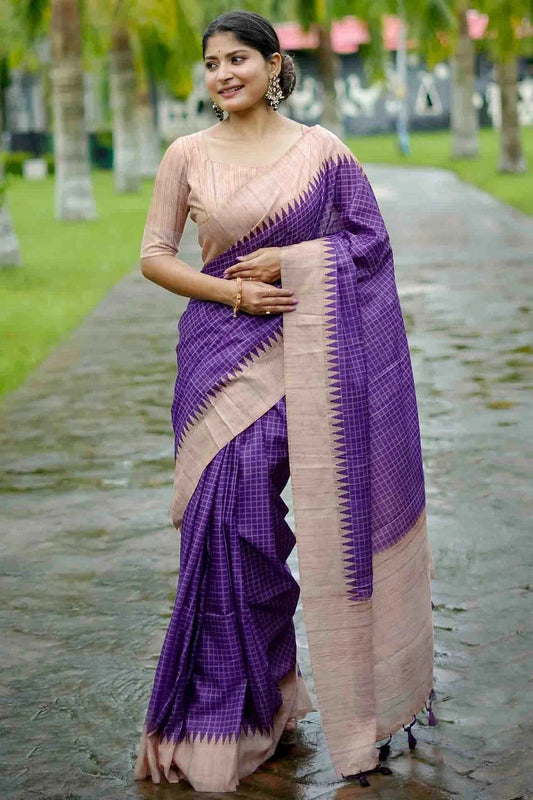 Purple Tussar Silk Traditional Saree NCSD12610118