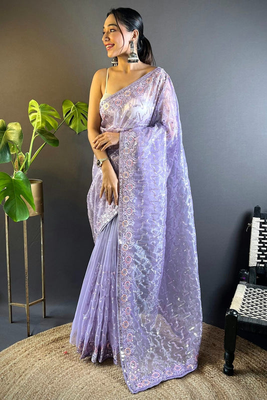 Purple Twill Net Designer Saree NCSD11111680