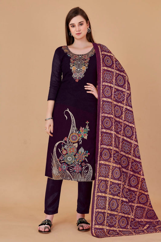 Purple Unstitched Banarasi Jacquard Straight Suit NCUS11610321