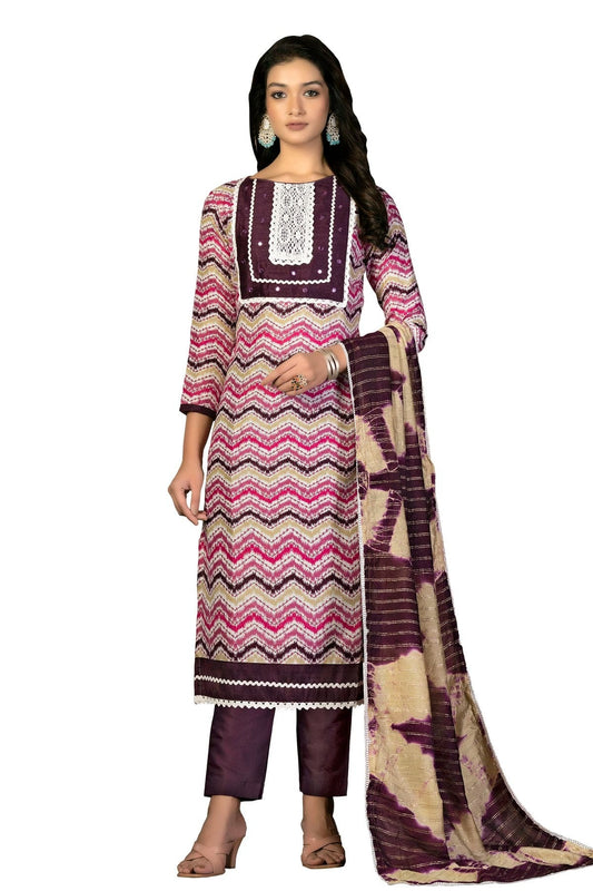 Purple Unstitched Cotton Straight Suit NCUS11610347