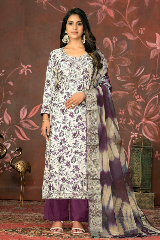 Purple Unstitched Jam Cotton Straight Suit NCUS11610127